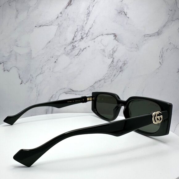 New Gucci Sunglasses Black Square Rectangular Gold Interlocking GG Metal Logo - Picture 13 of 16
